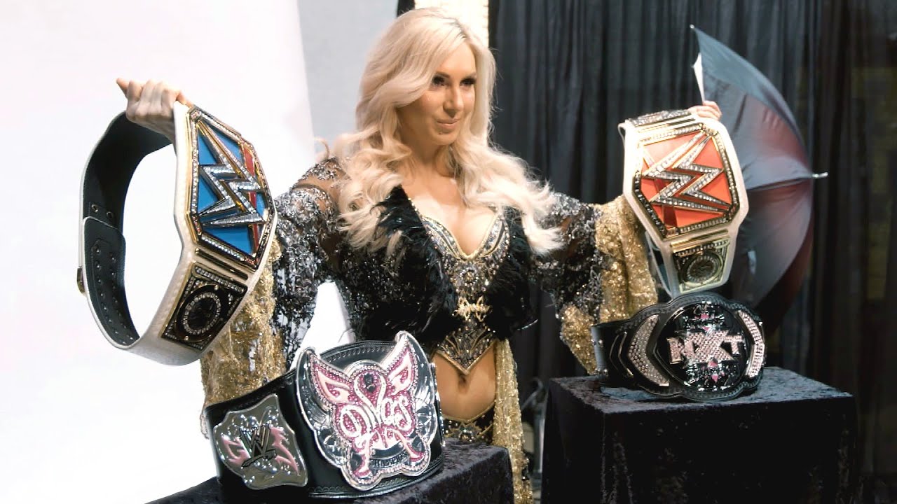WWE Queen Charlotte Flair with replica women’s championship belt